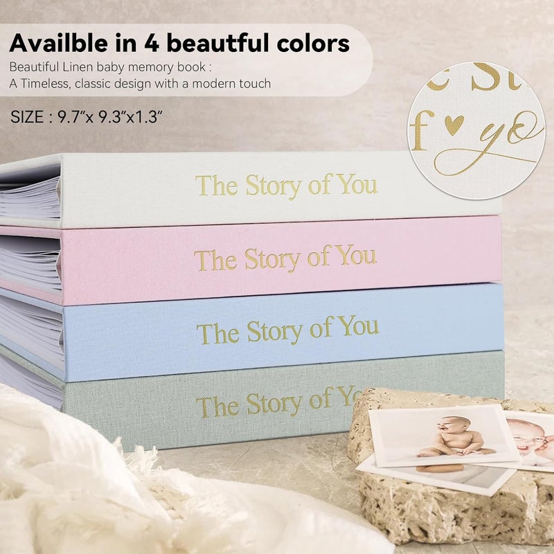 1DOT2 Timeless First 5 Years Keepsake Baby Memory Book for Boy or Girl, Luxury Linen Cover Acid Free Pages, Neutral Baby Journal Milestone Book or Scrapbook, Record the Story of You from Birth to Age 5 - Image 3
